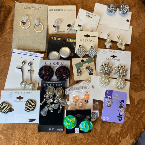Jewelry - 17 pair of Silver Tone clip-on earrings.